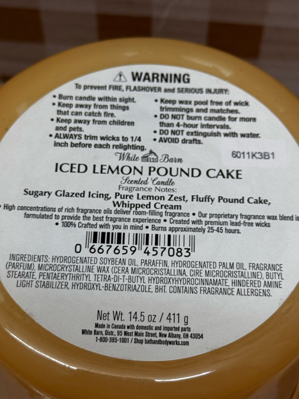 NEW B&BW White Barn Iced Lemon Pound Cake 3 wick candle - Picture 3 of 3